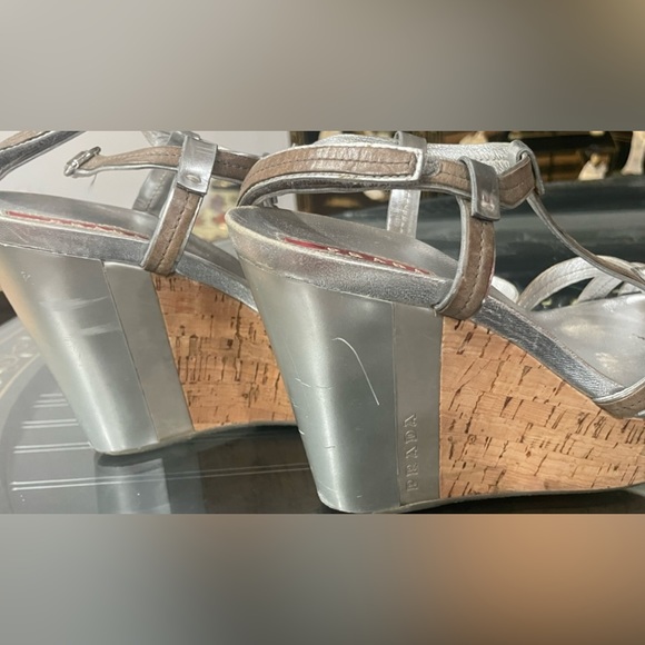 Prada Strappy Metallic Wedges Size 37.5 - Picture 8 of 16